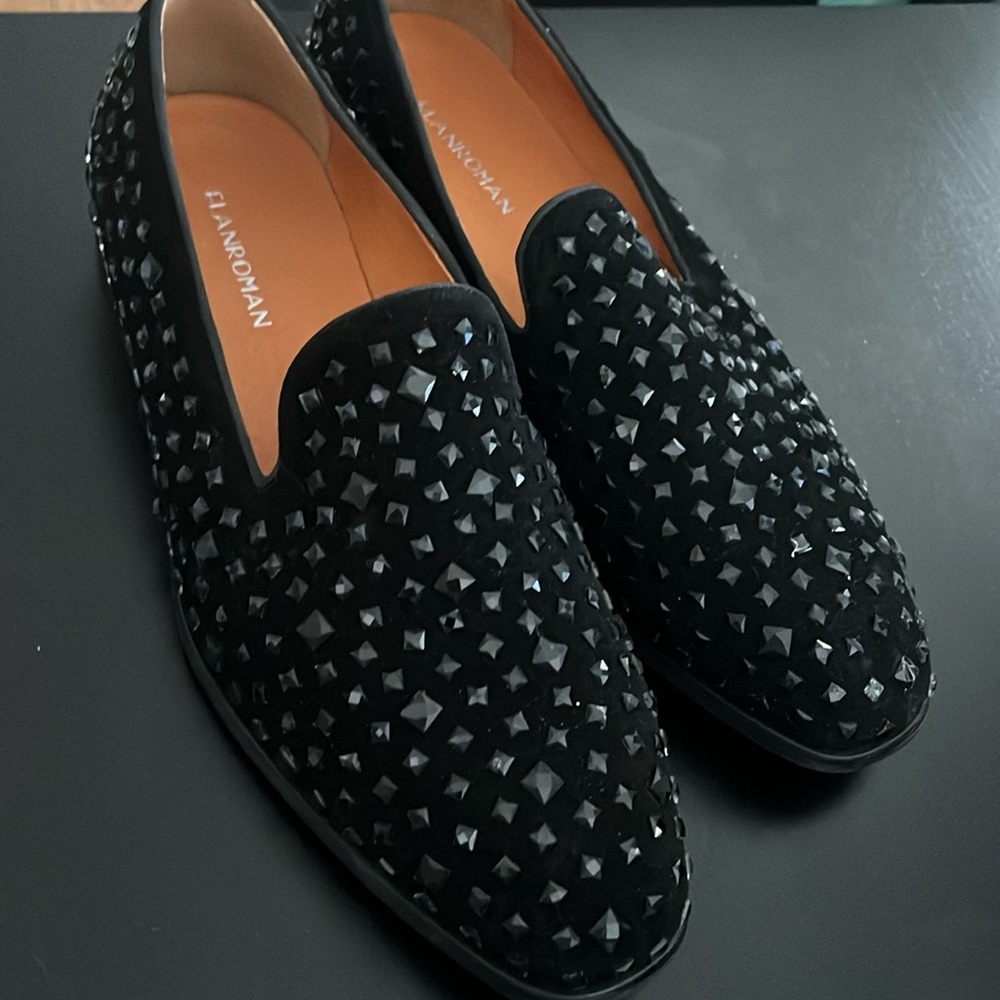 Elanroman Studded Black Suede Shoes | Size 44 US 10
